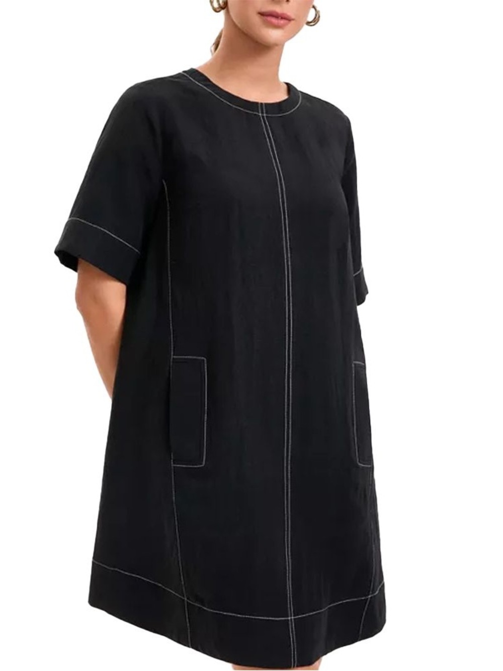 a new day Black Mini Dress with Contrast White Stitching size L